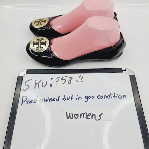 Tory Burch Women's Black Gold Minnie Leather Slip-On Casual Ballet Flat Size 8 - Picture 7 of 7